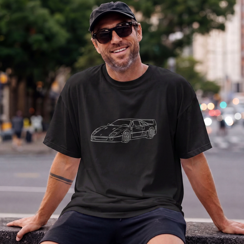 Ferrari F40 T-Shirt, Classic Vintage Front View Car Outline Tee, Unisex Ferrari Fan Gift, Supercar Line Art Shirt, Car Lover Enthusiast Tee